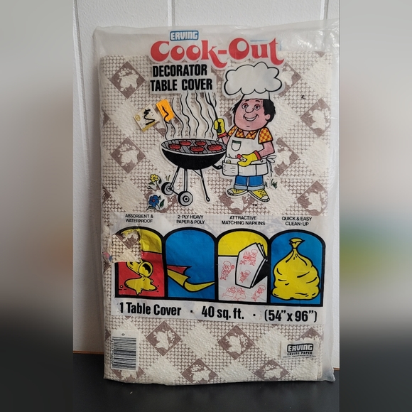 Vintage NEW ERVING Cook-Out DECORATOR TABLE COVER (54" X 96") 40 SQ FT 1981 - Picture 2 of 5
